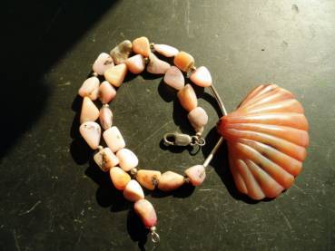 Preview: Kette, Pink Opal, Anden, Obsidian, Mahagoni Obsidian, braun, Muschel, Silber